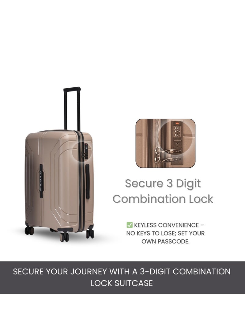 Giordano Luggage Sets of 2 Hard Shell PP Durable Lightweight Carry on & Checked Suitcase with Double Spinner Wheels, Secure Combination Lock Travel Bag, Unbreakable Hardcase Suitcase 2 Pcs Beige (S+L)