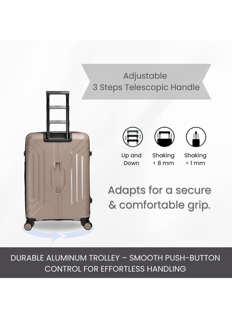 Giordano Luggage Sets of 2 Hard Shell PP Durable Lightweight Carry on & Checked Suitcase with Double Spinner Wheels, Secure Combination Lock Travel Bag, Unbreakable Hardcase Suitcase 2 Pcs Beige (S+L)