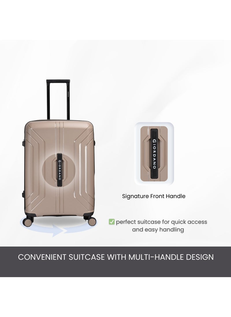 Giordano Luggage Sets of 2 Hard Shell PP Durable Lightweight Carry on & Checked Suitcase with Double Spinner Wheels, Secure Combination Lock Travel Bag, Unbreakable Hardcase Suitcase 2 Pcs Beige (S+L)