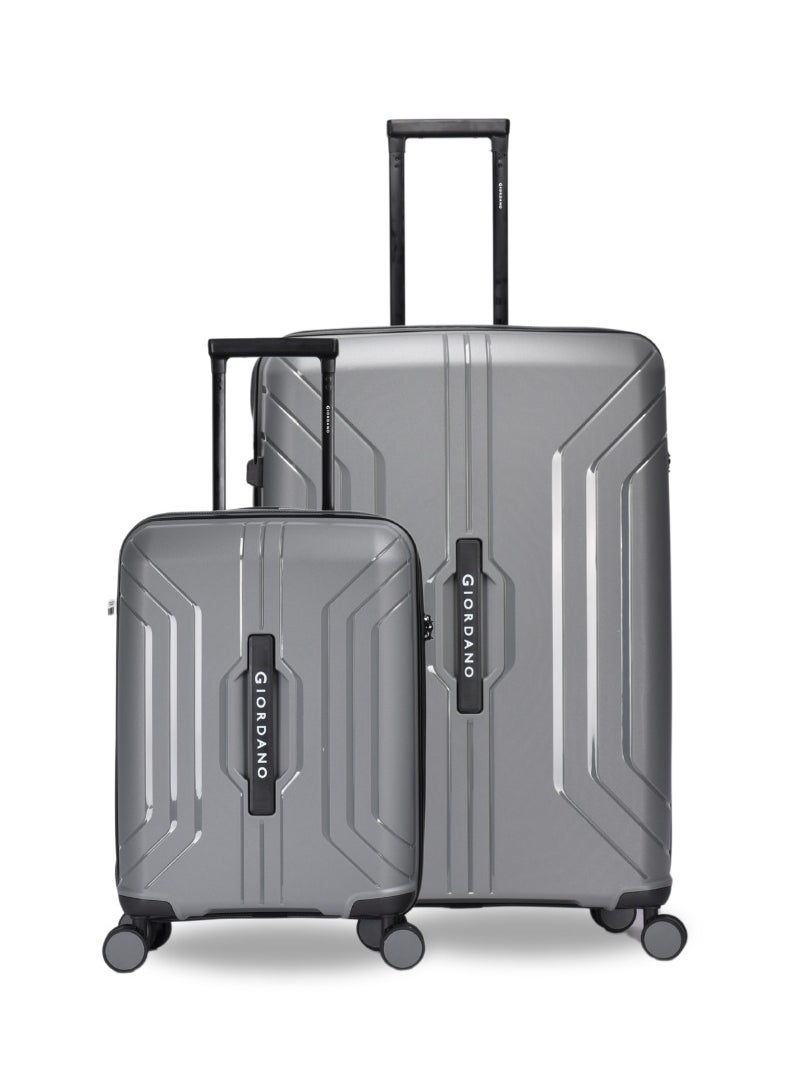Giordano Luggage Sets of 2 Hard Shell PP Durable Lightweight Carry on & Checked Suitcase with Double Spinner Wheels, Secure Combination Lock Travel Bag, Unbreakable Hardcase Suitcase 2 Pcs Grey (S+L)