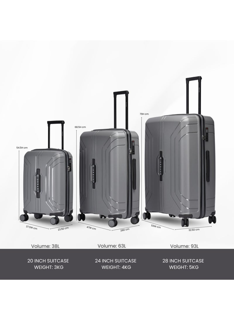 Giordano Luggage Sets of 2 Hard Shell PP Durable Lightweight Carry on & Checked Suitcase with Double Spinner Wheels, Secure Combination Lock Travel Bag, Unbreakable Hardcase Suitcase 2 Pcs Grey (S+L)