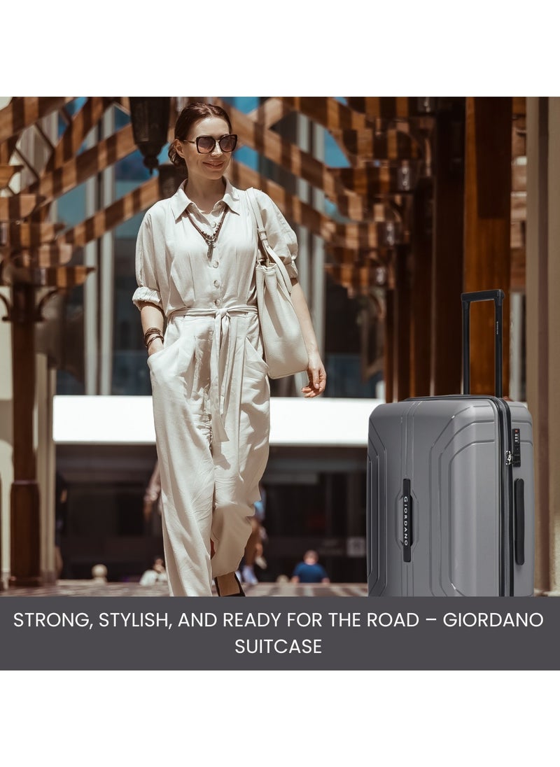 Giordano Luggage Sets of 2 Hard Shell PP Durable Lightweight Carry on & Checked Suitcase with Double Spinner Wheels, Secure Combination Lock Travel Bag, Unbreakable Hardcase Suitcase 2 Pcs Grey (S+L)