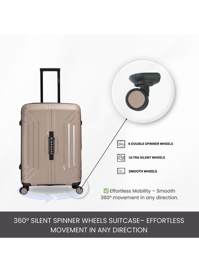 Giordano Luggage Sets of 3 Hard Shell PP Durable Lightweight Carry on Travel Suitcase with Double Spinner Wheels, Secure Combination Lock Trolley Bag, Unbreakable Hardcase Suitcase Set Beige (S+M+L)