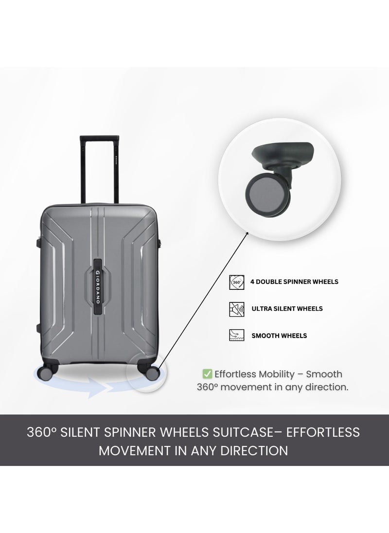 Giordano Luggage Sets of 3 Hard Shell PP Durable Lightweight Carry on Travel Suitcase with Double Spinner Wheels, Secure Combination Lock Trolley Bag, Unbreakable Hardcase Suitcase Set Grey (S+M+L)