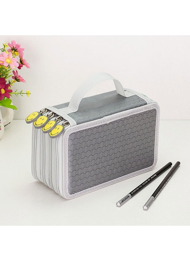 Imported 4 Layers Capacity Pencil Pen Case Travel Brush Makeup Storage Bag Gray