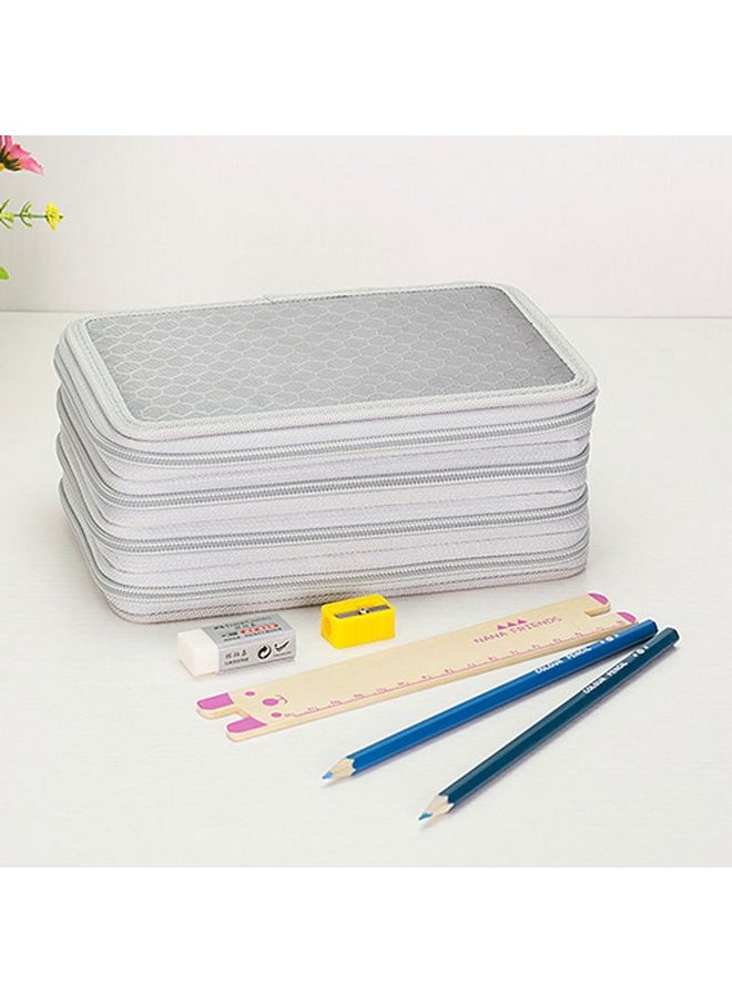 Imported 4 Layers Capacity Pencil Pen Case Travel Brush Makeup Storage Bag Gray