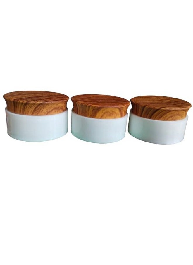 SHREE MAHA 25gm Double Wall Empty Cream Container - Thick Plastic Jar with Foam Lined Lid for Eyeshadow, Makeup, Cosmetic Samples - Pack of 8 [Wooden/White]