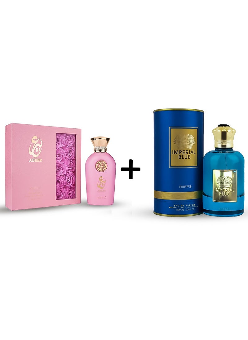 RIIFFS SPRAY ABEER FOR WOMEN EAU  DE PARFUM100ML+ RIIFFS SPRAY IMPERIAL BLUE FOR MEN EAU DE PARFUM 100ML