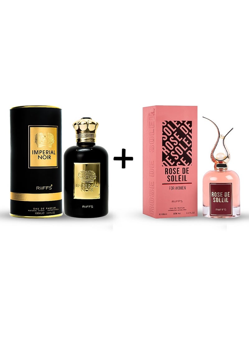IMPERIAL NOIR EAU DE PARFUM FOR MEN 100ML + RIIFFS SPRAY ROSE DE SOLEIL  EAU DE PARFUM FOR WOMEN 100 ML