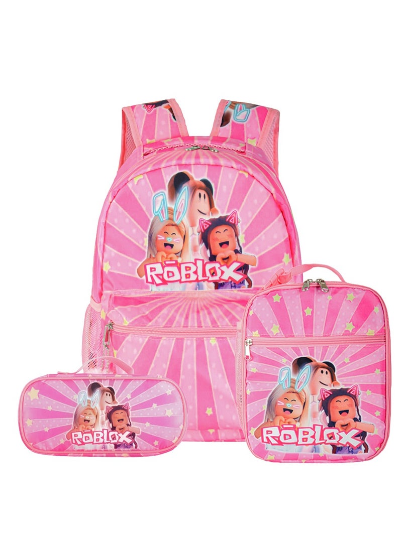 Universal pink three-piece schoolbag for students and young people to use when they go out.