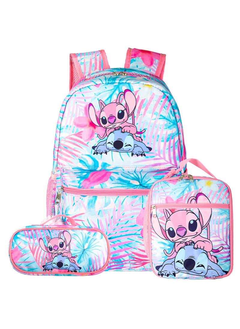 Universal pink three-piece schoolbag for students and young people to use when they go out.