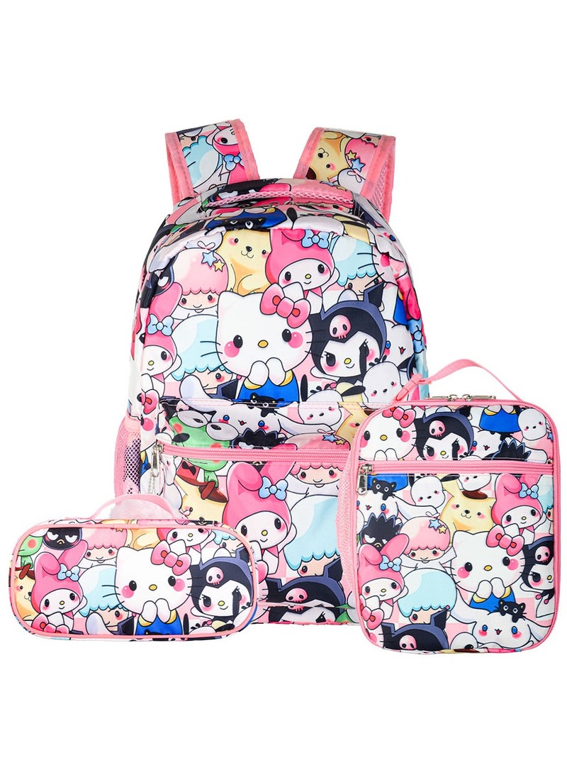 Universal pink three-piece schoolbag for students and young people to use when they go out.