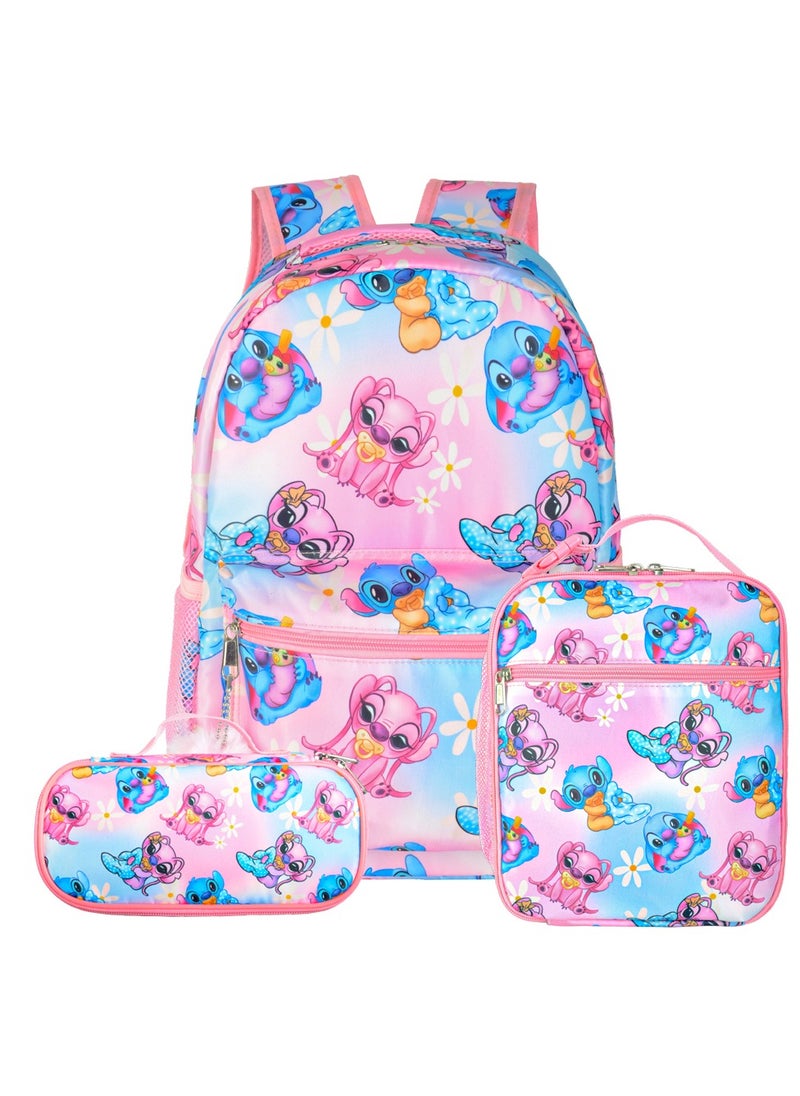 Universal pink three-piece schoolbag for students and young people to use when they go out.