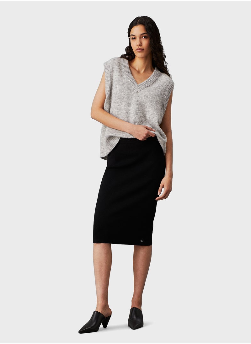 Woven Label Sweater Skirt