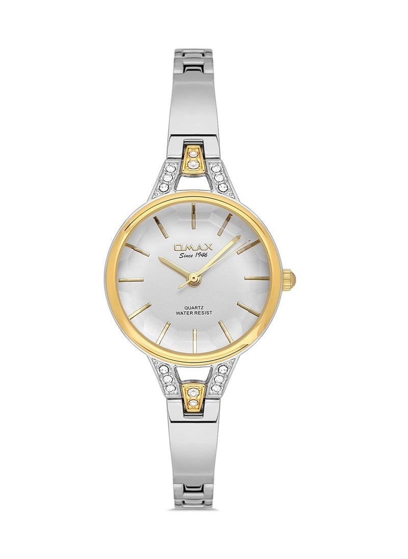 Omax Original Watches for Women Silver Gold Stainless Steel Classic Strap 31mm Gold Crystal Round Shape Analog Wrist Watch 100% Waterproof Business Casual Wear Gifts Made in Japan 1 Year Warranty