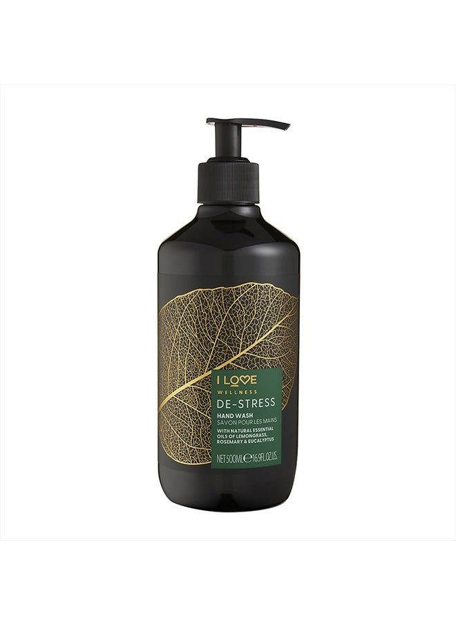 Wellness De-Stress Hand Wash - Hydrating Hand Soap with Essential Oils - Naturally Fragranced with Lemongrass - With Vitamin E - 16.9 oz