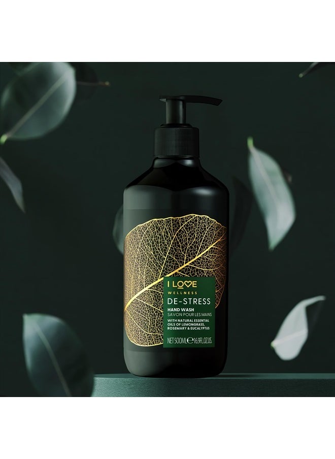 Wellness De-Stress Hand Wash - Hydrating Hand Soap with Essential Oils - Naturally Fragranced with Lemongrass - With Vitamin E - 16.9 oz