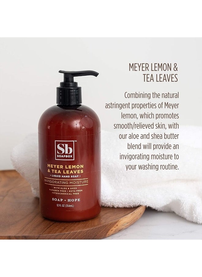 Liquid Hand Soap, Meyer Lemon & Tea Leaves - Gentle, Moisturizing Hand Cleanser, Vegan, Cruelty Free Hand Soap for Bathroom and Kitchen, 12oz Pump Bottles (Pack of 3)