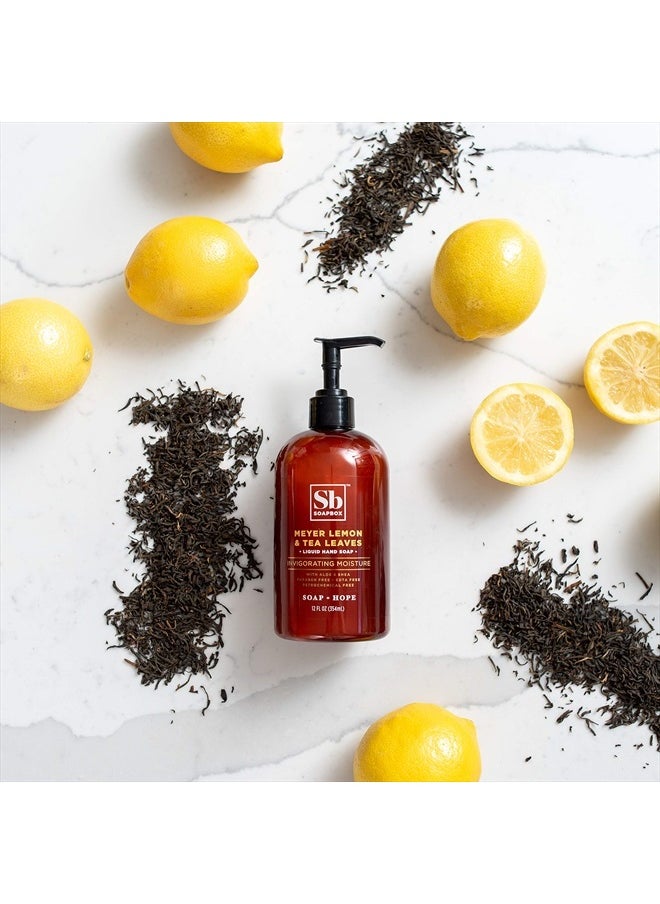 Liquid Hand Soap, Meyer Lemon & Tea Leaves - Gentle, Moisturizing Hand Cleanser, Vegan, Cruelty Free Hand Soap for Bathroom and Kitchen, 12oz Pump Bottles (Pack of 3)