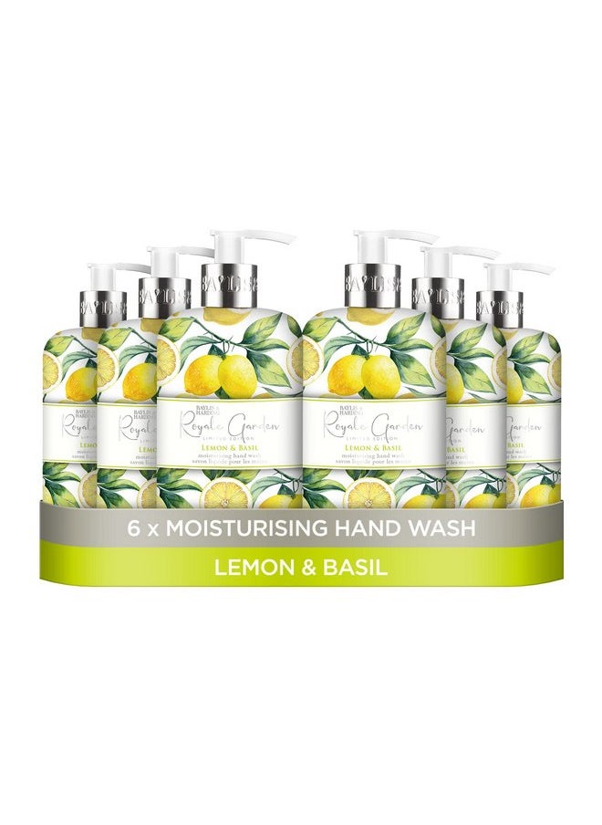 Baylis & Harding Liquid Hand Soap Wash with Dispenser, Royale Garden, Lemon & Basil, 16.9oz/500ml (6-Pack)