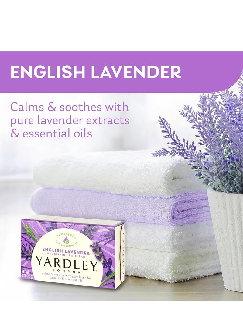 Yardley London Nourishing Bath Soap Bar English Lavender, Calms & Soothes with Pure Lavender Extracts & Essential Oils 4.0 oz Bath Bar, 2 Soap Bars