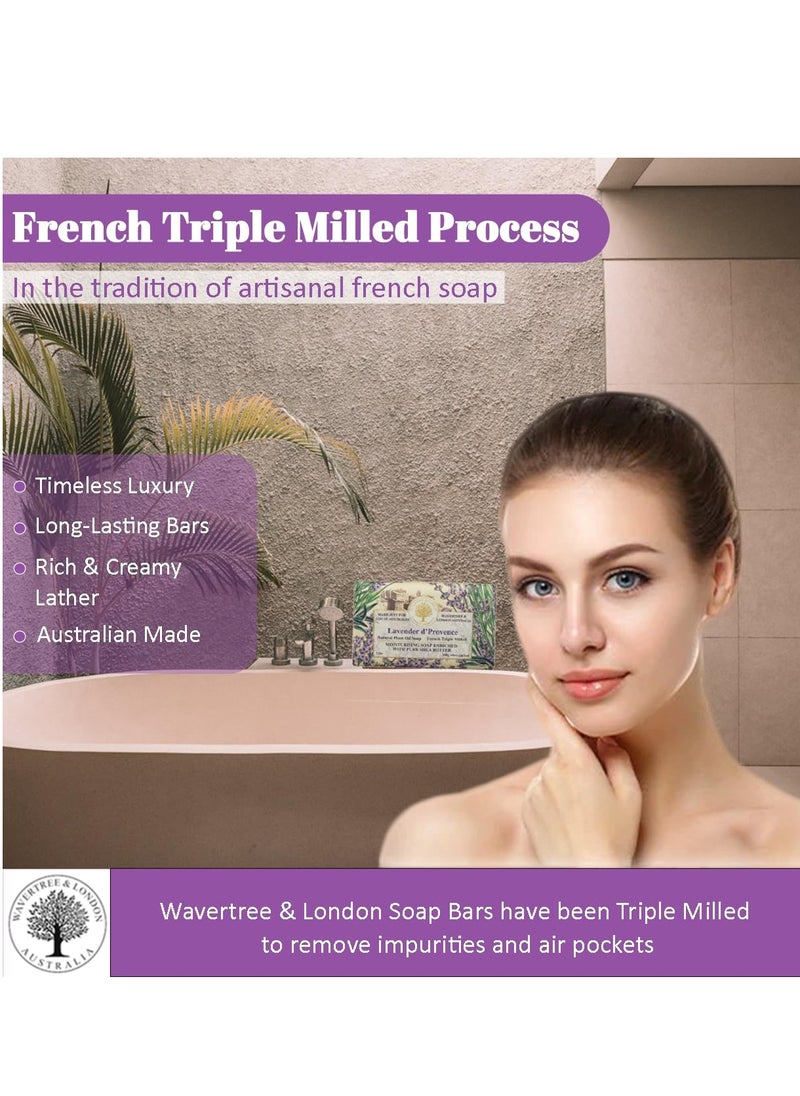 Wavertree & London Lavender Scented Natural Soap (2 Bars), 7oz Moisturizing French Triple Milled Soap Bars enriched with shea butter - Pure Plant Oil Bath & Body Soap for All Skin Types