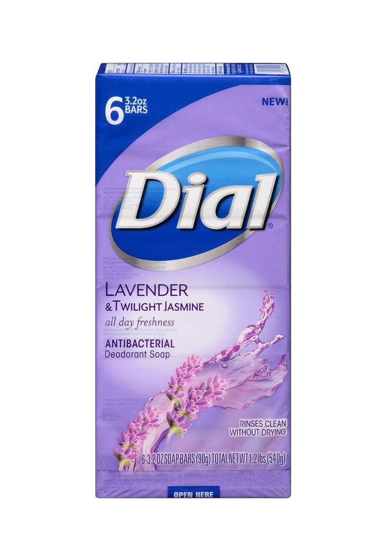 Dial Antibacterial Deodorant Bar Soap, Lavender & Twilight Jasmine, 6 Bars - 3.2 Oz Each