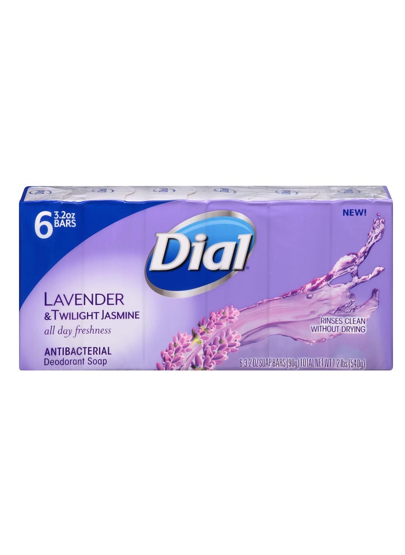Dial Antibacterial Deodorant Bar Soap, Lavender & Twilight Jasmine, 6 Bars - 3.2 Oz Each