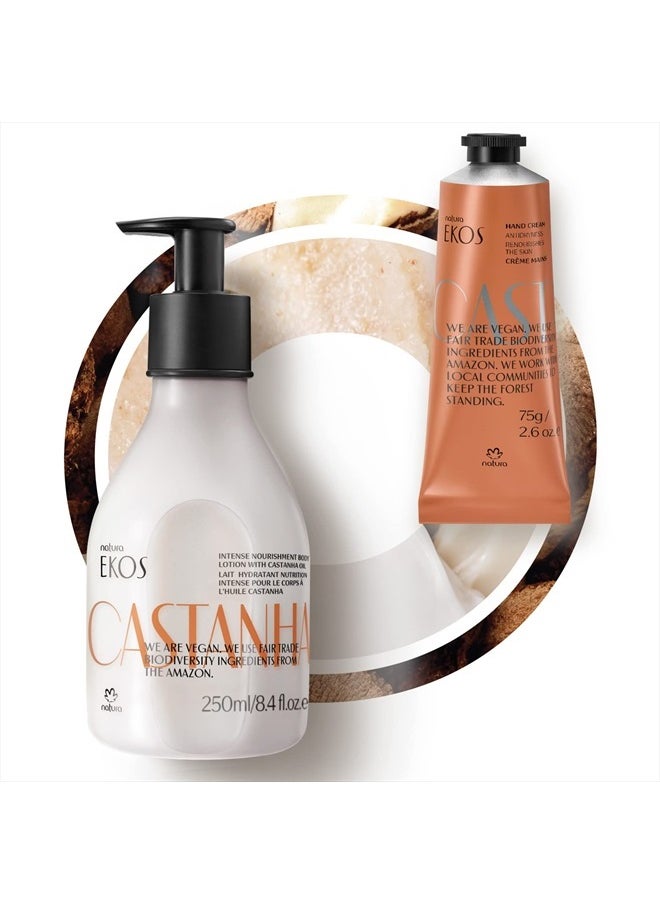 Ekos Castanha Nourishing Hand Wash Set (2 Products) - Hand Soap and Hand Cream - Creamy Floral Scent - Gift Box - Vegan Skincare - Brazilian Beauty Secrets - Self Care & Hand Care