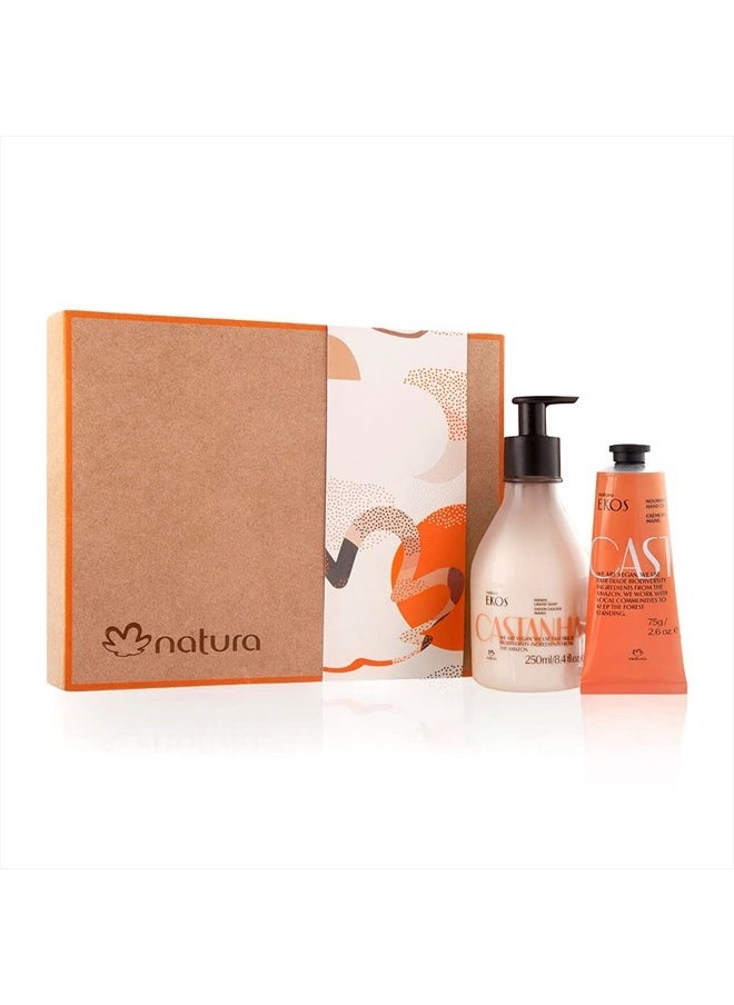 Ekos Castanha Nourishing Hand Wash Set (2 Products) - Hand Soap and Hand Cream - Creamy Floral Scent - Gift Box - Vegan Skincare - Brazilian Beauty Secrets - Self Care & Hand Care