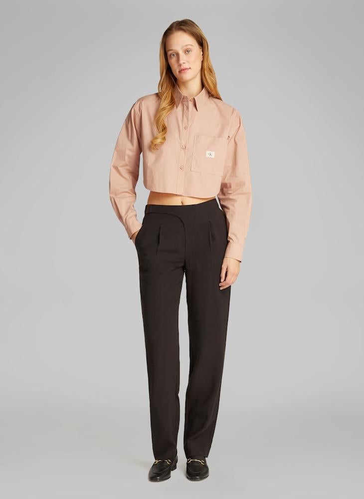 Logo Detail Button Crop Down Shirt