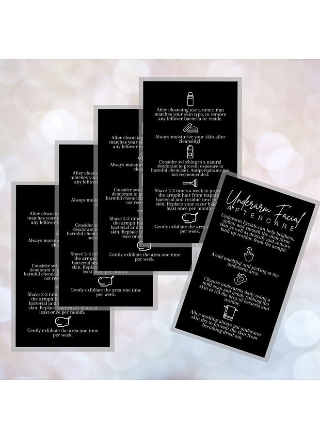 Underarm Facial Aftercare Instruction Cards | 50 Pack | 2x3.5” in Business Card | Facial Supplies | For Estheticians Using Underarm Brightening Serum for Underarm Facials | Black and White Design