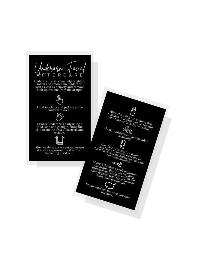 Underarm Facial Aftercare Instruction Cards | 50 Pack | 2x3.5” in Business Card | Facial Supplies | For Estheticians Using Underarm Brightening Serum for Underarm Facials | Black and White Design