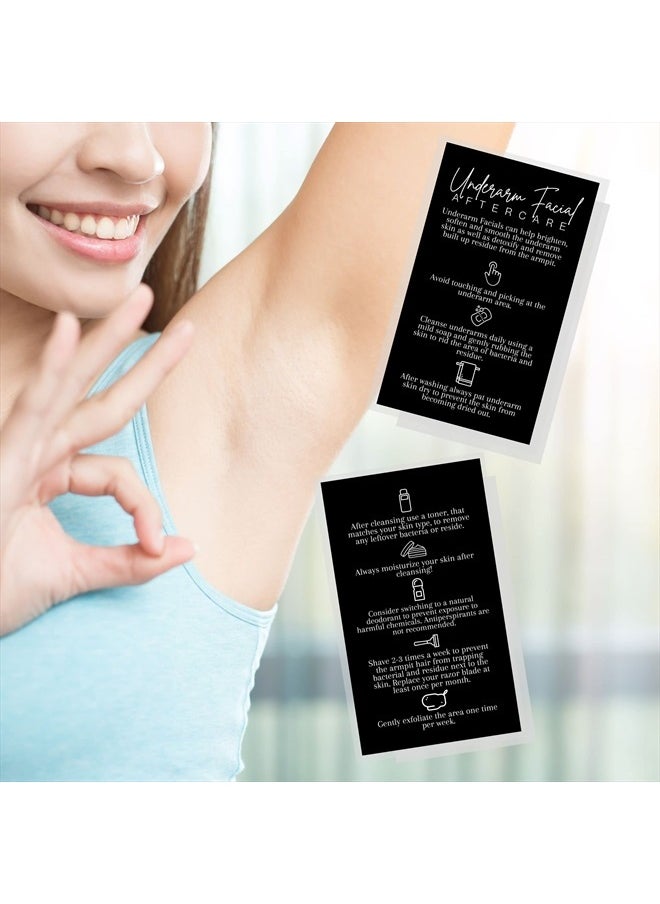 Underarm Facial Aftercare Instruction Cards | 50 Pack | 2x3.5” in Business Card | Facial Supplies | For Estheticians Using Underarm Brightening Serum for Underarm Facials | Black and White Design