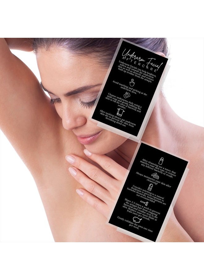 Underarm Facial Aftercare Instruction Cards | 50 Pack | 2x3.5” in Business Card | Facial Supplies | For Estheticians Using Underarm Brightening Serum for Underarm Facials | Black and White Design