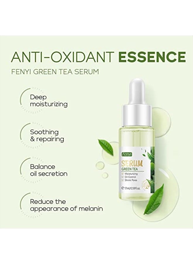 Green Tea Face Serum Moisturizing & Hyaluronic Acid Oil Control Skin Soothing Skincare Shrink Pores Serum, Natural Facial Serum for Skin Care Breakout Pimple Cutin Repair