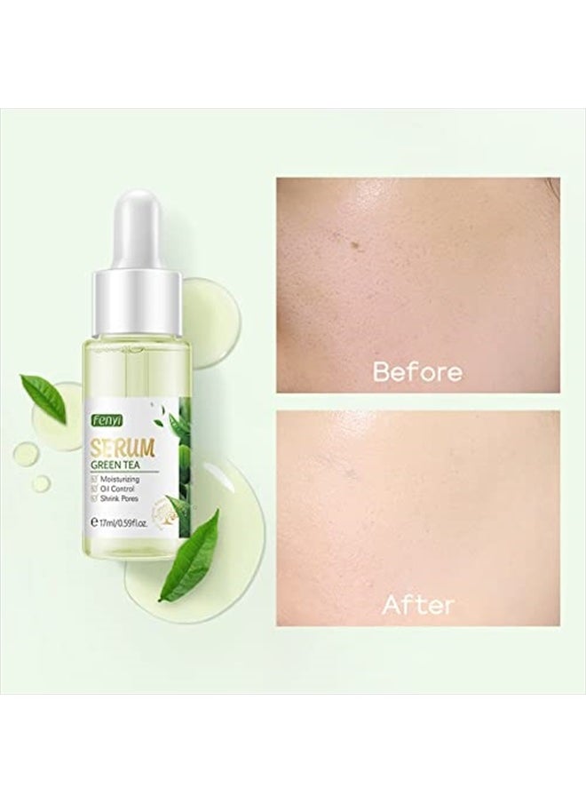 Green Tea Face Serum Moisturizing & Hyaluronic Acid Oil Control Skin Soothing Skincare Shrink Pores Serum, Natural Facial Serum for Skin Care Breakout Pimple Cutin Repair