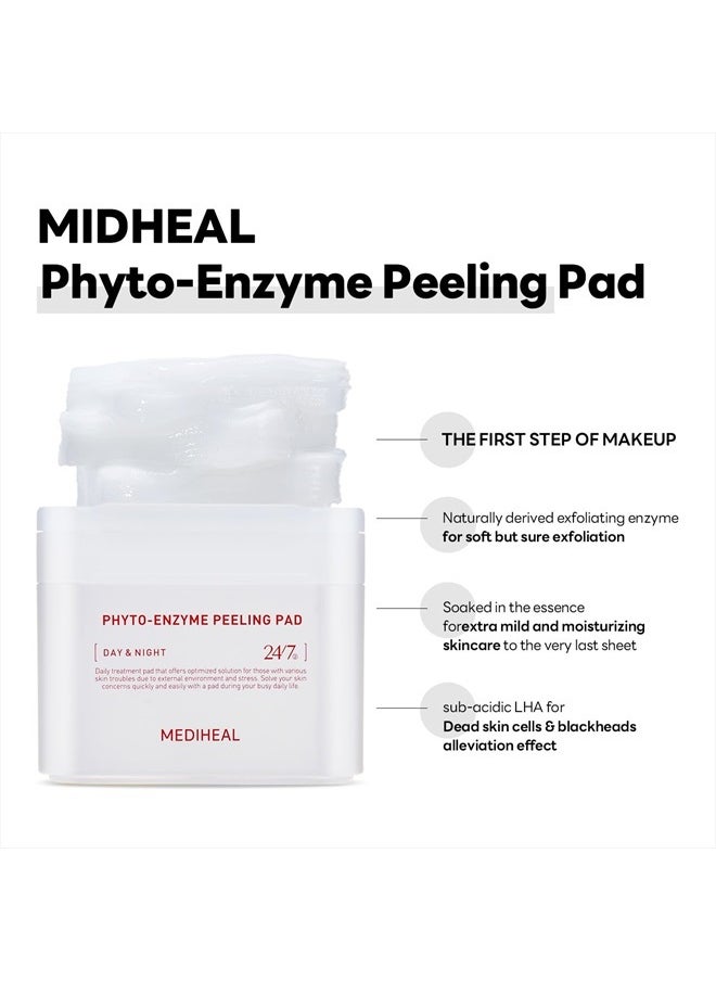 MEDIHEAL Phyto Enzyme Peeling Pad - Vegan Face Resurfacing Gauze Pads with LHA & Papaya Enzym - Pore Tightening Pads to Control Sebum - Exfoliating Pads for Dead Skin Cells, 90 Pads