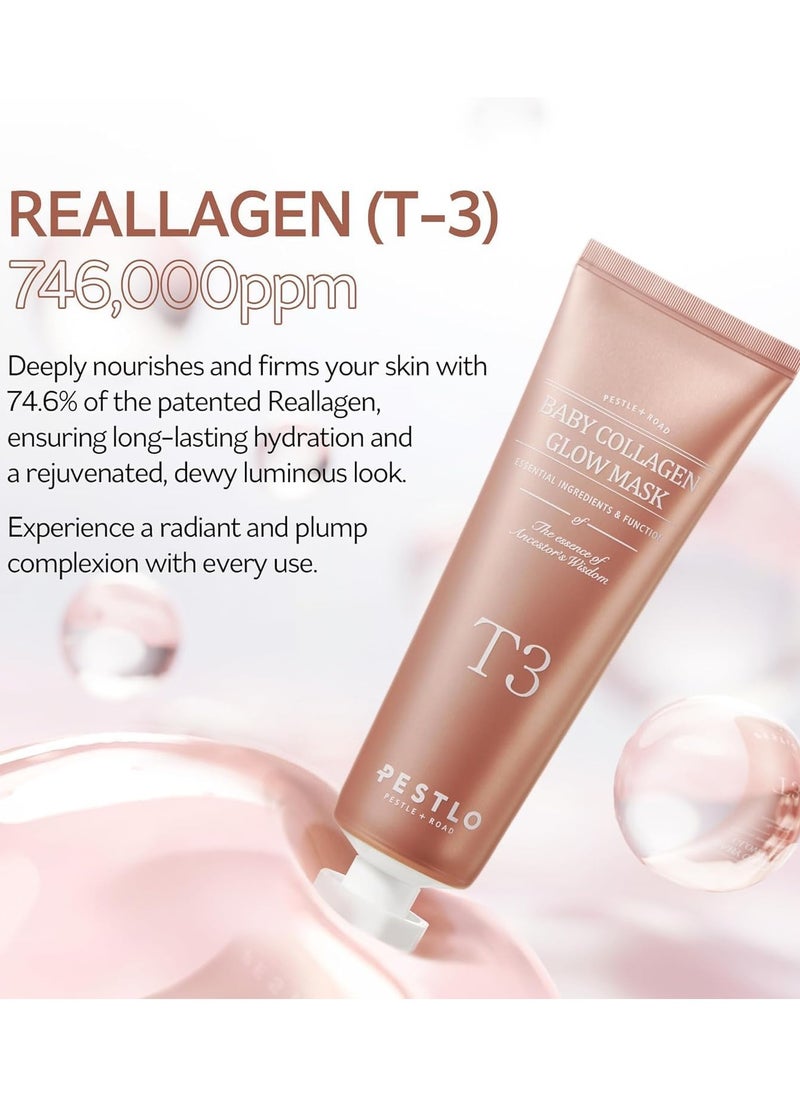 Baby Collagen Glow Mask - Korean Face Mask Skincare for Elasticity, Firmness, Radiant Skin, Pore Care, Infused with Reallagen, Aginon, Volufiline