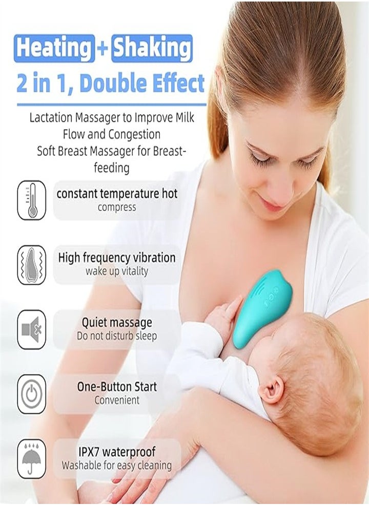 Breastfeeding Heated Electric Massager - 10 Vibration Modes to Improve Milk Flow and Relieve Postpartum Swelling and Pain (Blue)