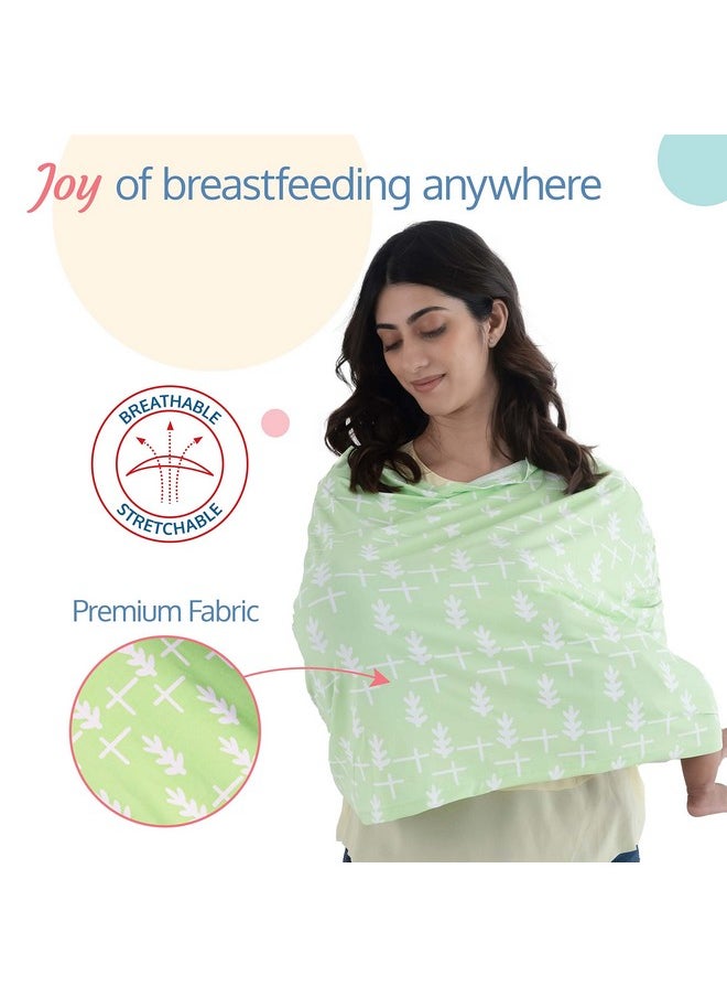 LuvLap Nursing Cover Green Leaves Print, for Discreet & Comfortable Breastfeeding, Lightweight, Soft, Flexible & Breathable Fabric, Multi-Purpose: Carseat Cover, Carry Cot Cover, Stroller Cover