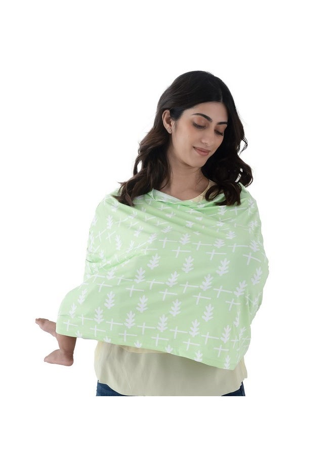 LuvLap Nursing Cover Green Leaves Print, for Discreet & Comfortable Breastfeeding, Lightweight, Soft, Flexible & Breathable Fabric, Multi-Purpose: Carseat Cover, Carry Cot Cover, Stroller Cover