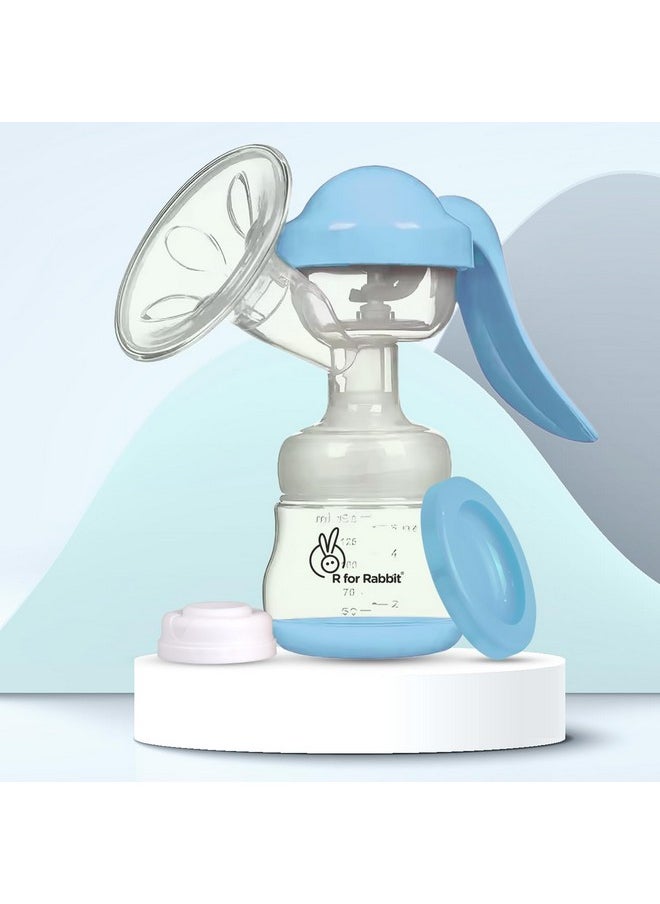 R for Rabbit First Feed Cozy Manual Breast Pump for Mothers with 2 Level Suction Adjustment, Soft and Gentle Silica Pad, Anti-Back Flow Compact Design, 1 Year Warranty (Blue)