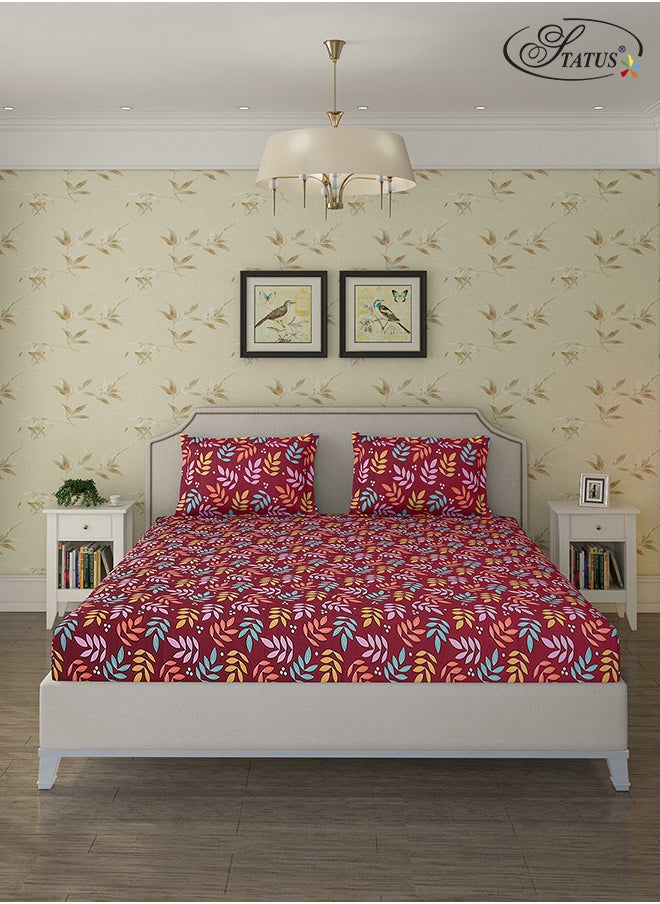 Cotton Rich Double Bedsheet with 2 Pillow Covers for Bed Room, Home, Hotel-120 GSM, Red, 210 X 215 Cm