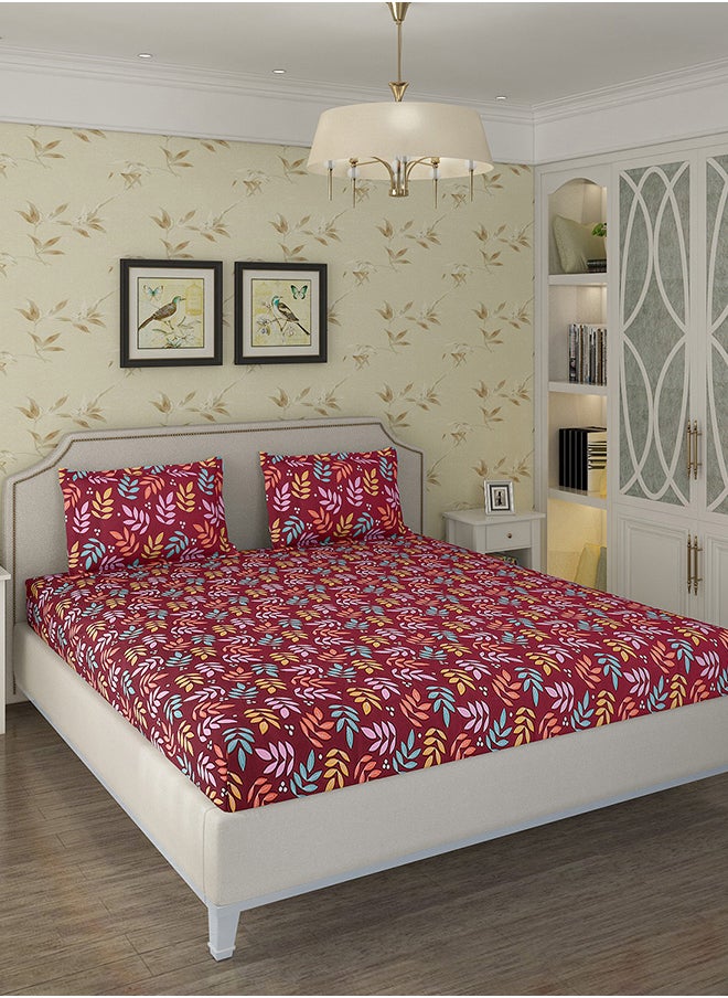 Cotton Rich Double Bedsheet with 2 Pillow Covers for Bed Room, Home, Hotel-120 GSM, Red, 210 X 215 Cm