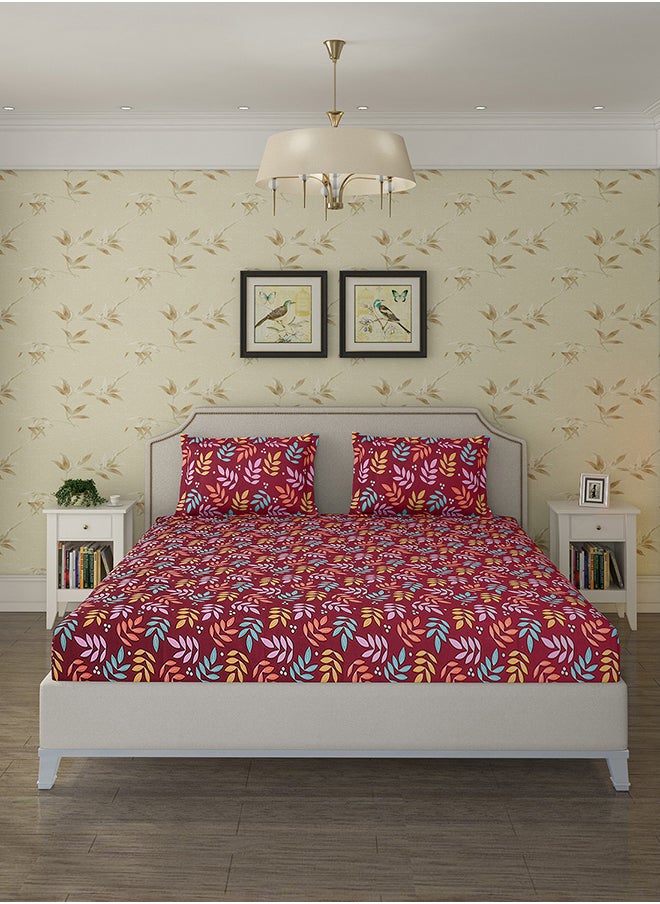 Cotton Rich Double Bedsheet with 2 Pillow Covers for Bed Room, Home, Hotel-120 GSM, Red, 210 X 215 Cm