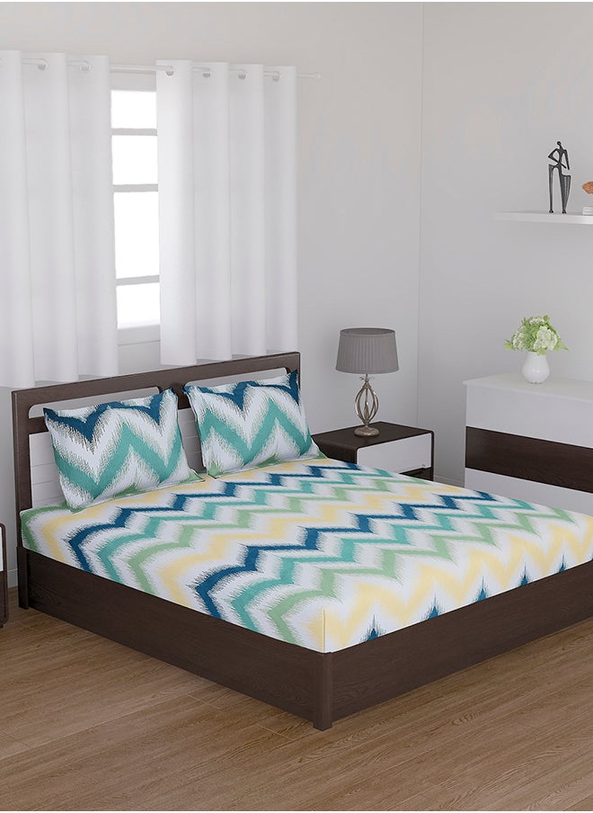 Cotton Rich Double Bedsheet with 2 Pillow Covers for Bed Room, Home, Hotel-120 GSM, Green Yellow, 210 X 215 Cm