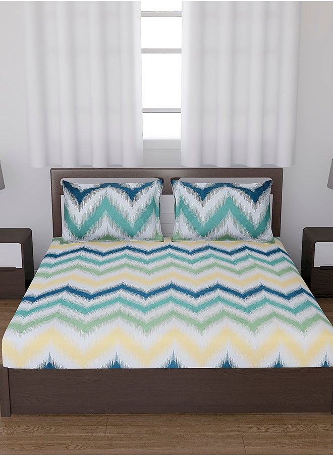Cotton Rich Double Bedsheet with 2 Pillow Covers for Bed Room, Home, Hotel-120 GSM, Green Yellow, 210 X 215 Cm