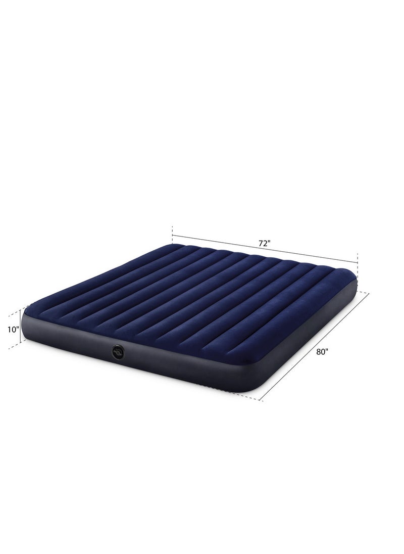 King Dura-Beam® Series Classic Downy Airbed 1.83x2.03m x 25cm – Blue and Black Combination, Fiber-Tech® Technology, Plush Top, Quick Inflation