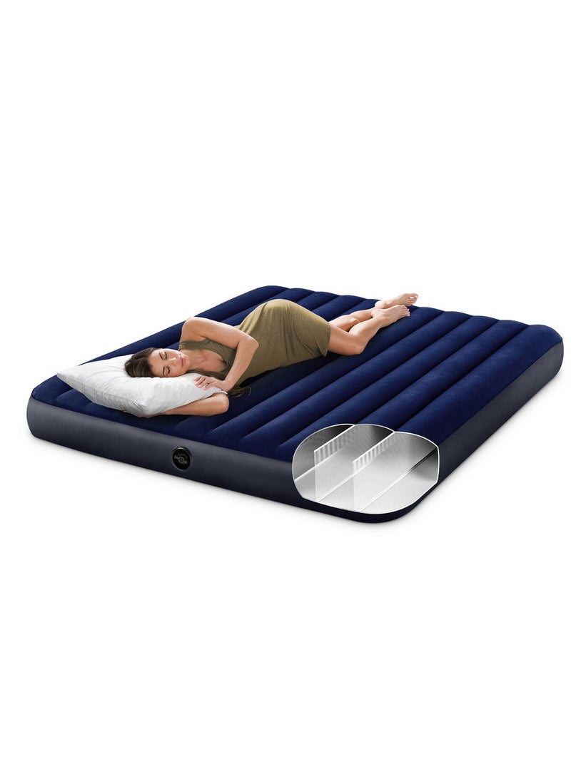 King Dura-Beam® Series Classic Downy Airbed 1.83x2.03m x 25cm – Blue and Black Combination, Fiber-Tech® Technology, Plush Top, Quick Inflation